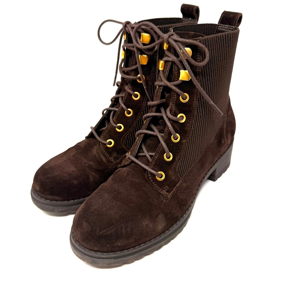 Cole Haan W29608 CAMEA WP Combat Boot II Brown Suede Knit Combat Boots Women 7.5